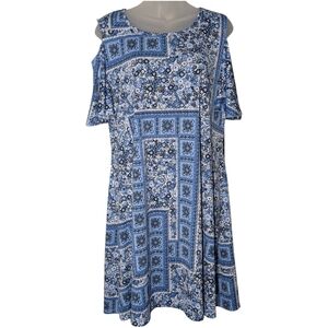 Olivia Matthews One Shoulder Blue and White Dress